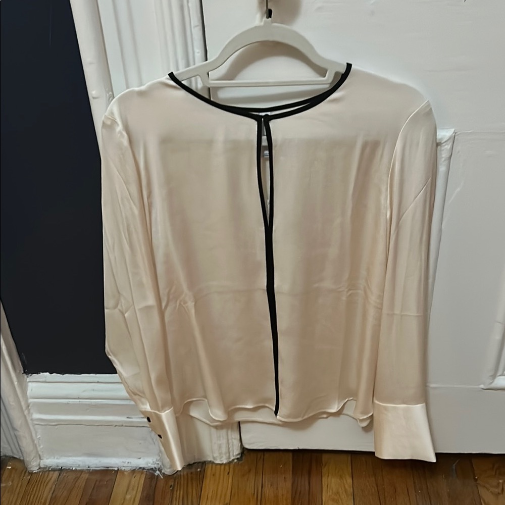 Mango NWT Cream Blouse with Black Trim